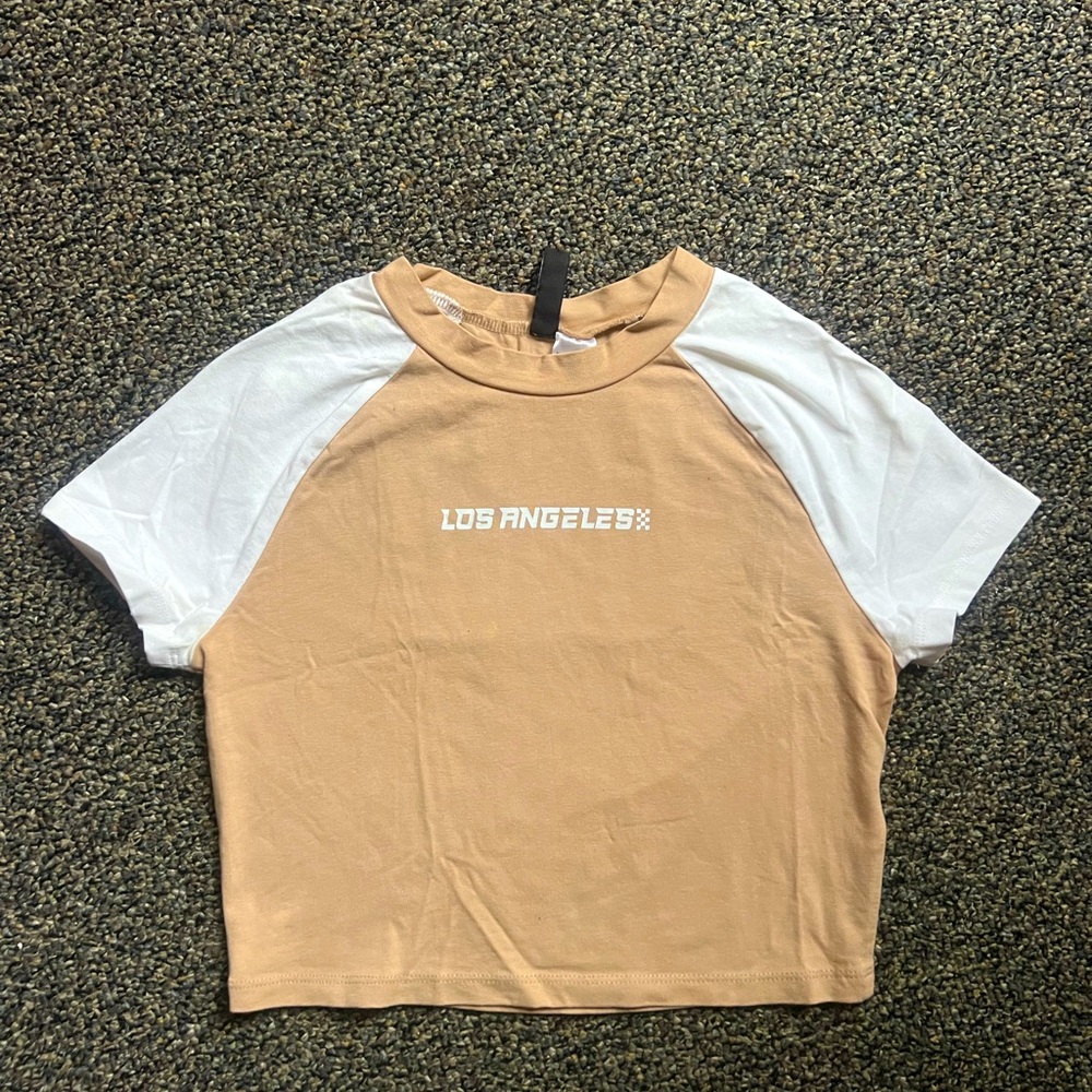 Khaki Y2K Los Angeles Crop Top; Size S